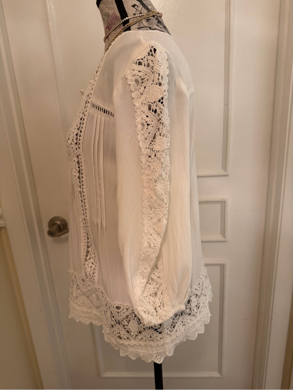 Solitaire Ravi Khosla White Crochet Lace Boho Tunic Blouse Medium - Picture 4 of 13